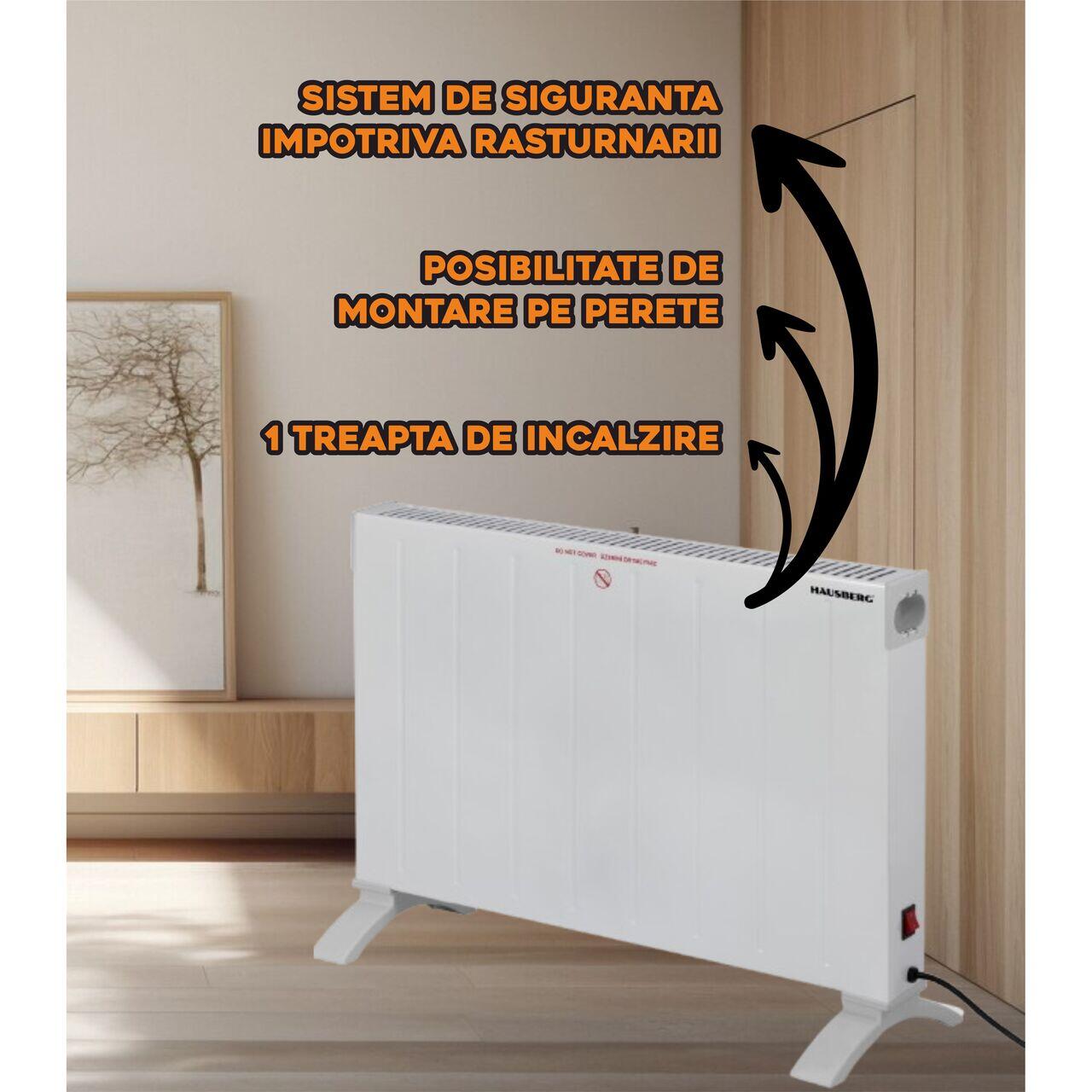 Convector electric HAUSBERG HB-8203, 2000W, 1 treapta putere, Siguranta impotriva rasturnarii