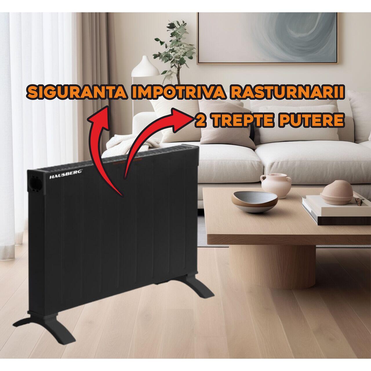 Convector electric Hausberg HB-8204, 2500W, 2 trepte putere, Siguranta impotriva rasturnarii
