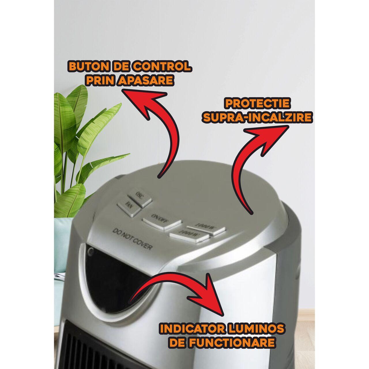 Aeroterma turn HAUSBERG HB-8503, 2000W, 2 trepte de putere, timer digital