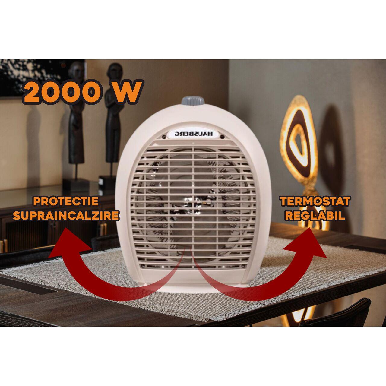 Aeroterma HAUSBERG HB-8505, 2000W, 3 trepte de putere, sistem de siguranta