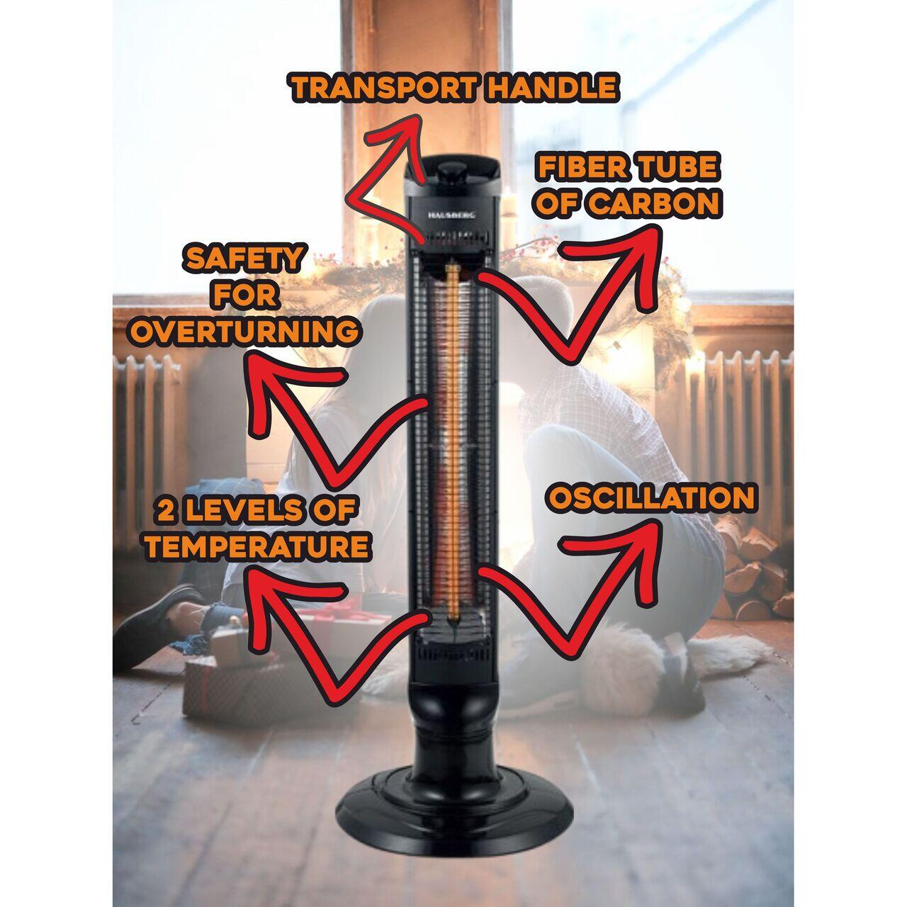 Radiator electric tip Turn HAUSBERG HB-8561NG, 1000W, 2 nivele de temperature, tub din fibra de carbon, siguranta pentru rasturnare, oscilatie, maner transport