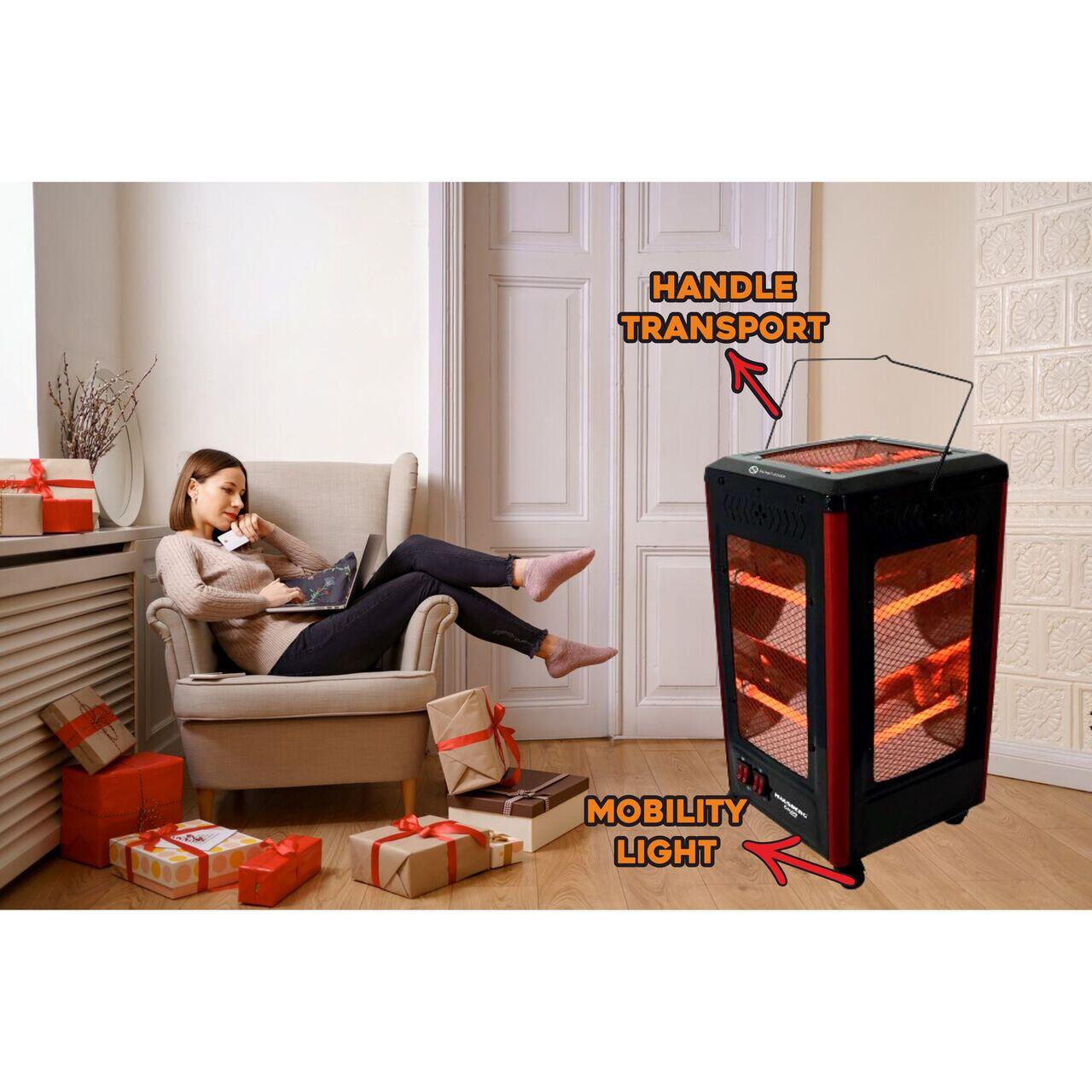 Radiator electric HAUSBERG HB-8802NG, 2200W, 5 niveluri de putere, incalzire in 5 directii, roti deplasare, maner pentru transport, protectie pentru rasturnare