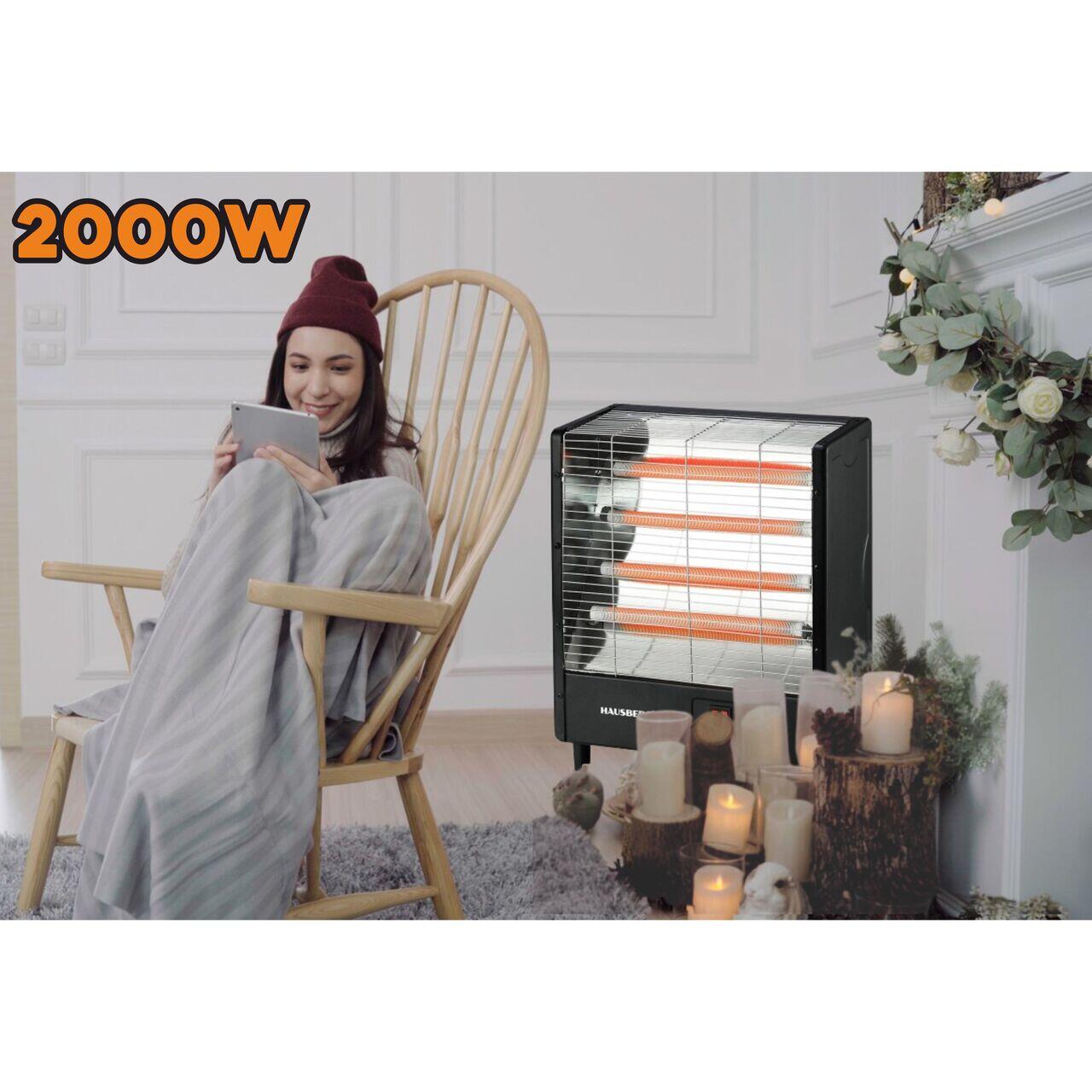 Radiator electric HAUSBERG HB-8803NG, 2000W, 4 nivele de putere, 4 tuburi ceramice