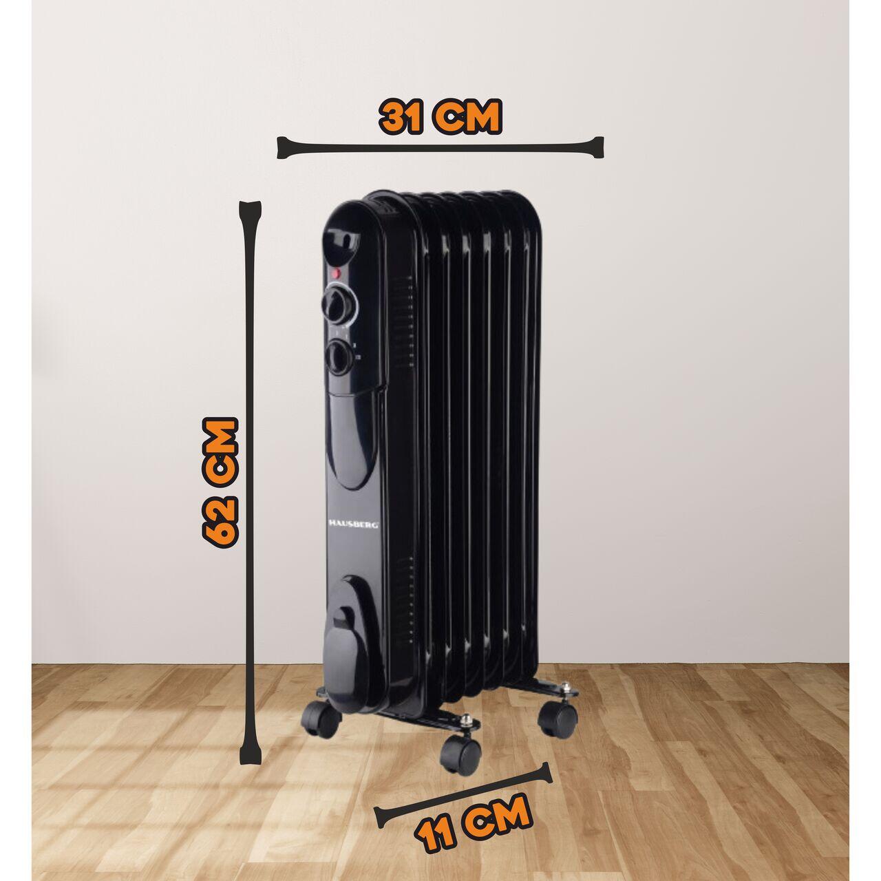 Calorifer electric cu ulei HAUSBERG HB-8905, 3 trepte, max1500 W, 7 elementi, termostat reglabil