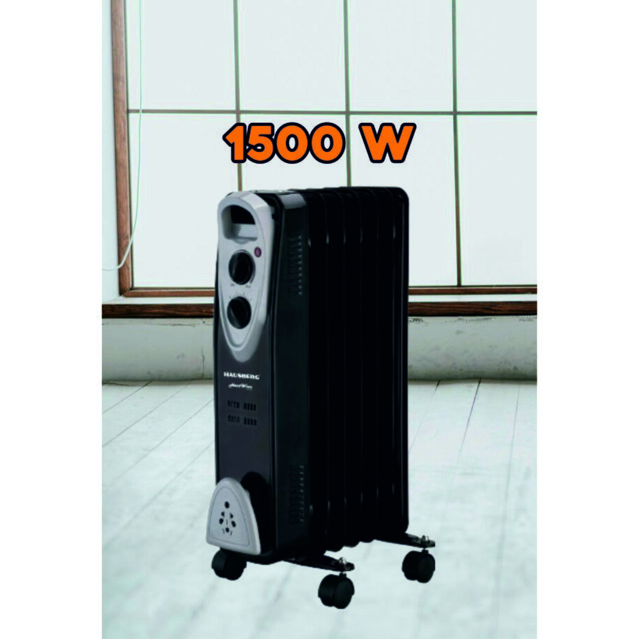 Calorifer electric HAUSBERG HB-8907NG, 1500 W, 7 elementi, 3 trepte de putere, Termostat reglabil, Protectie supra-incalzire, Protectie anti-rasturnare, Indicator luminos