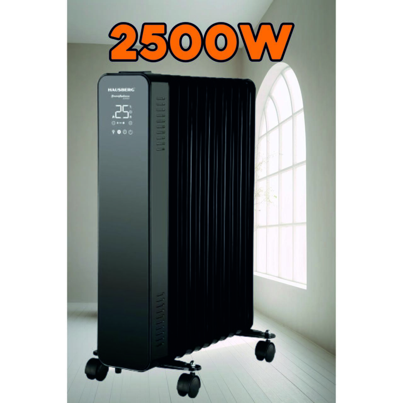 Calorifer electric Digital cu Telecomanda HAUSBERG HB-8955NG, 2500W, 11 elementi, 3 setari, Termostat electronic, Protectie supra-incalzire, Protectie anti-rasturnare