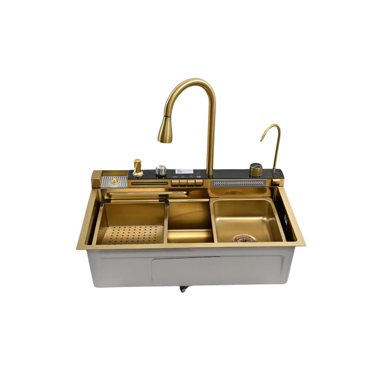 Set chiuveta multifunctionala HAUSBERG HBC-9955 din otel inoxidabil, baterie dubla, cuva perforata fructe/legume, cuva universala cu dop scurgere, tocator, 750x460x220 mm