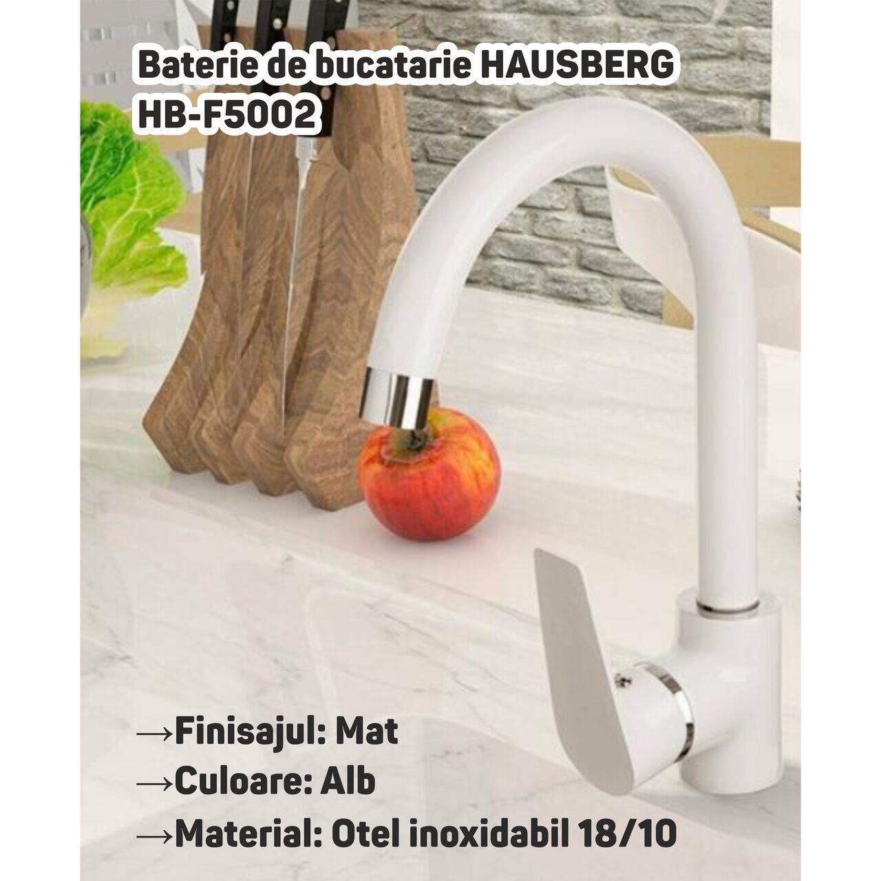 Baterie de bucatarie HAUSBERG HB-F5002- monocomanda- finisaj mat- Alb