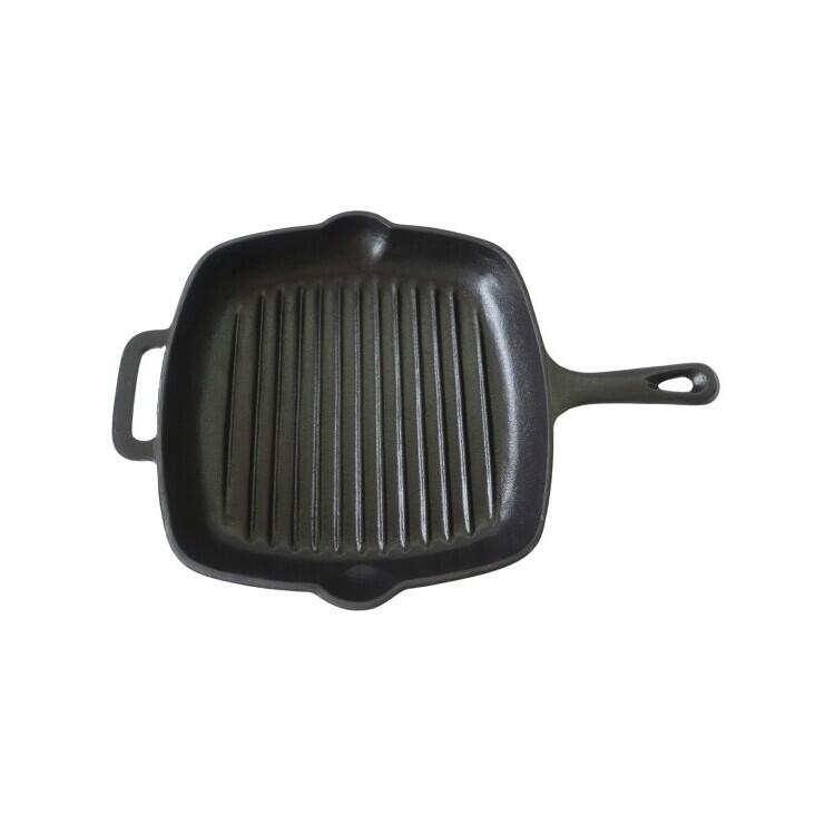 Tigaie Grill din Fonta emailata HAUSBERG HB-H1562, Diametru 27 cm, Adancime 4.5 cm, Maner 15 cm, Antiaderenta, Compatibila cu toate plitele