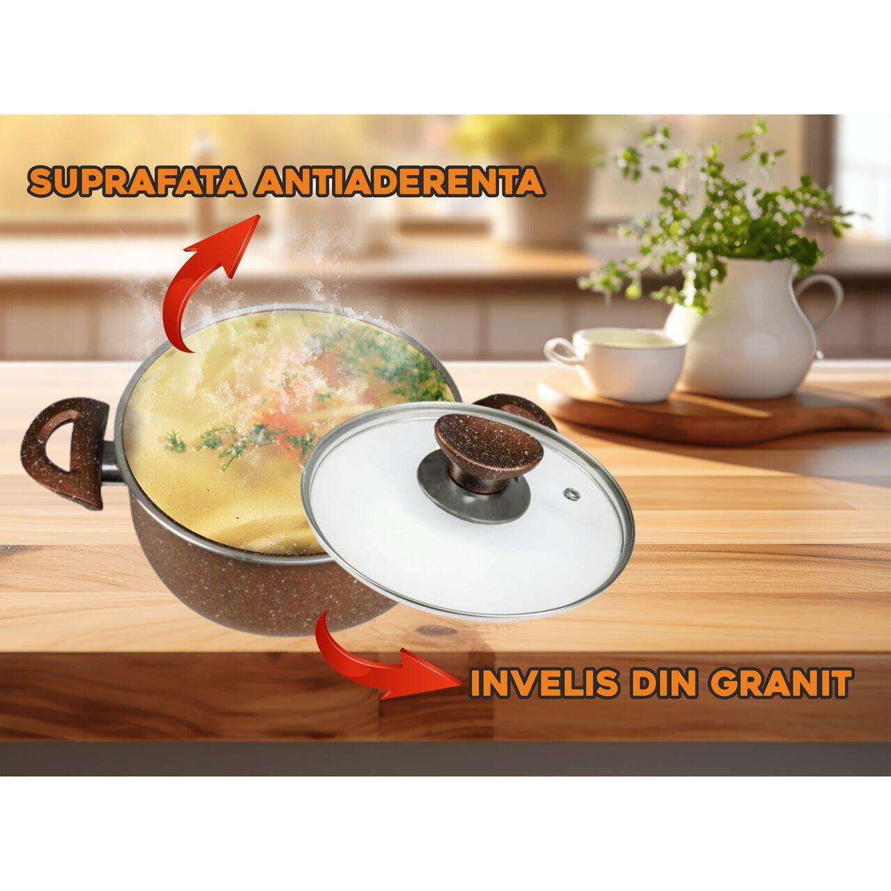 Oala din aluminiu cu invelis din granit HAUSBERG HB-H423, 22 cm