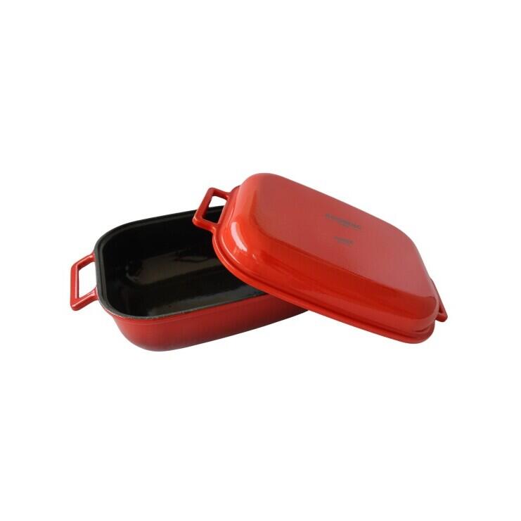 Oala din fonta emailata cu capac dublu scop HAUSBERG HB-H758, capacitate 4L, diametru 25x33 cm, adancime 10 cm, interior antiaderent