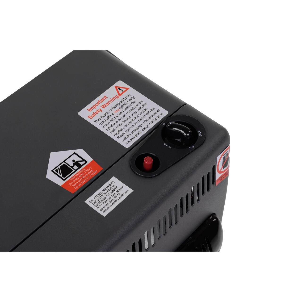 Mini Soba pe gaz GPL HAUSBERG HB-1023NG, aprindere piezo-electrica, 3 placi de incalzire ceramic putere totala 4.2kW, sistem de oprire automata a gazului