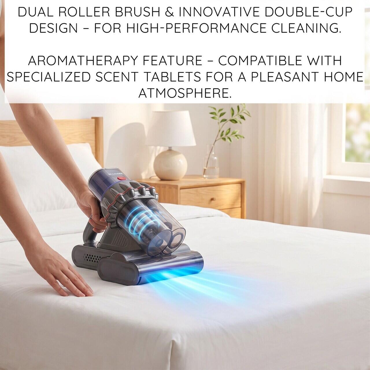 Aspirator UV antiacarieni cu afisaj digital multifunctional HAUSBERG HB-2022MV, 400-600W, sterilizare UV, ioni negativi, purificare cu ultrasunete, Mov-Gri