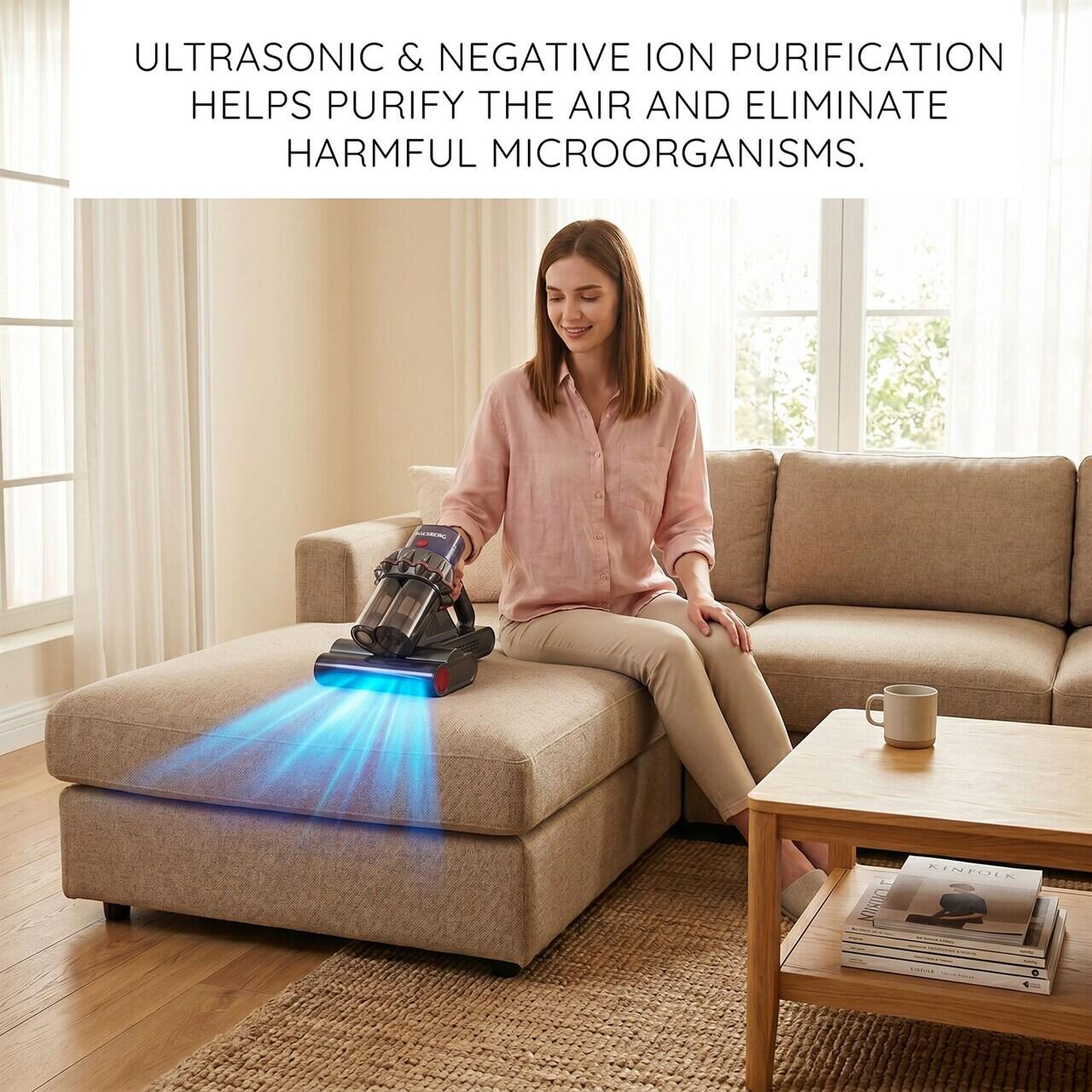 Aspirator UV antiacarieni cu afisaj digital multifunctional HAUSBERG HB-2022MV, 400-600W, sterilizare UV, ioni negativi, purificare cu ultrasunete, Mov-Gri