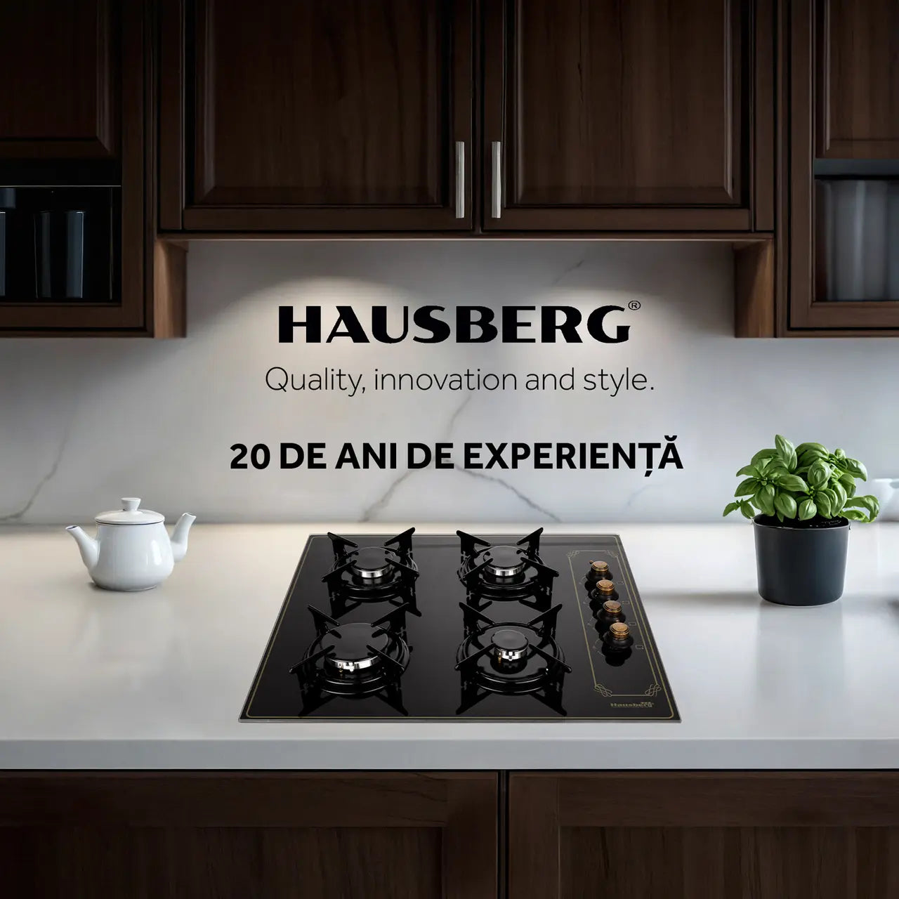 Plita Incorporabila Rustica HAUSBERG HB-575RST, 4 arzatoare, Gaz, 60 cm