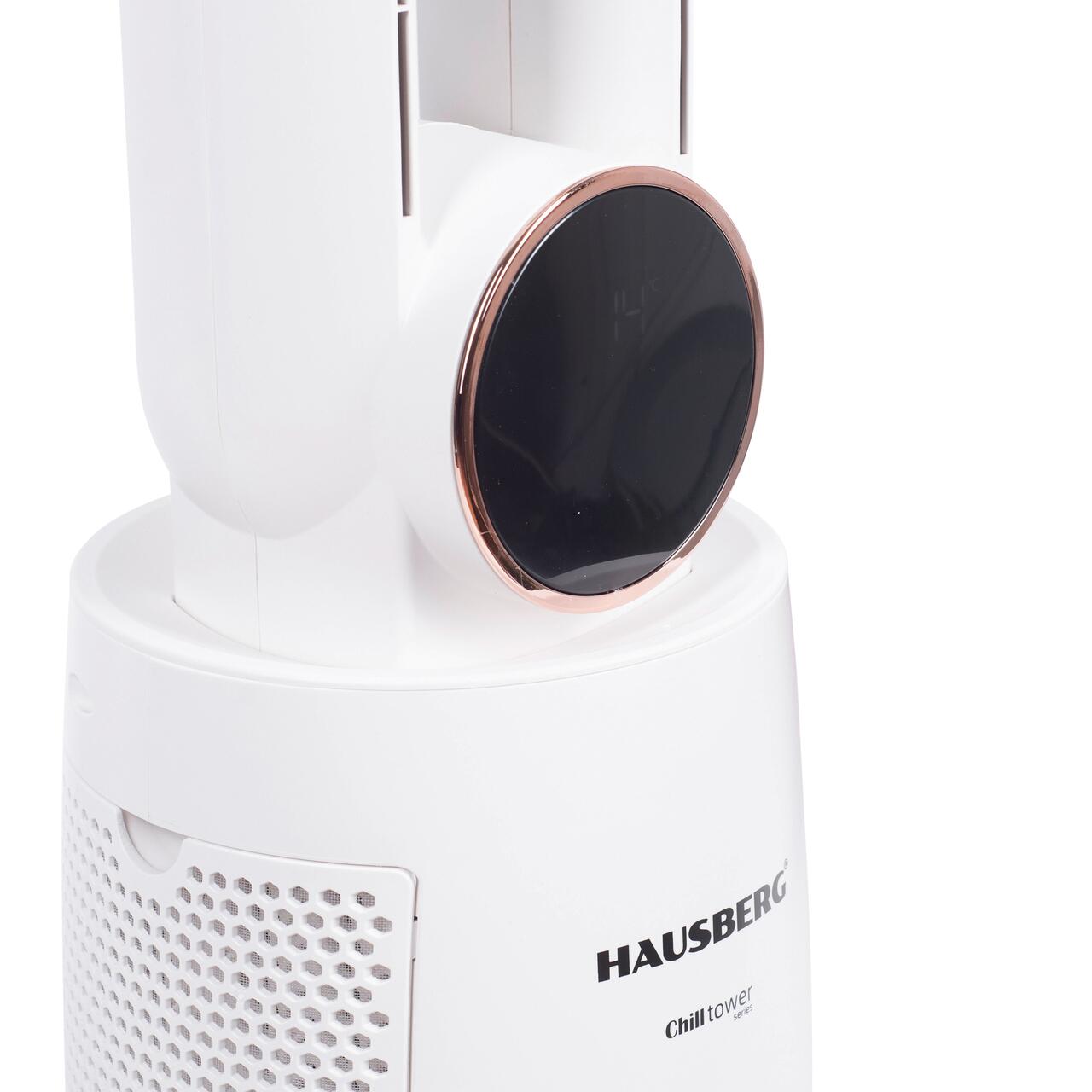 Ventilator turn digital HAUSBERG HB-5957AB, 65W, 12 viteze, 4 programe, ionizare negativa, temporizator 12h, oscilatie 40°, LED, telecomanda