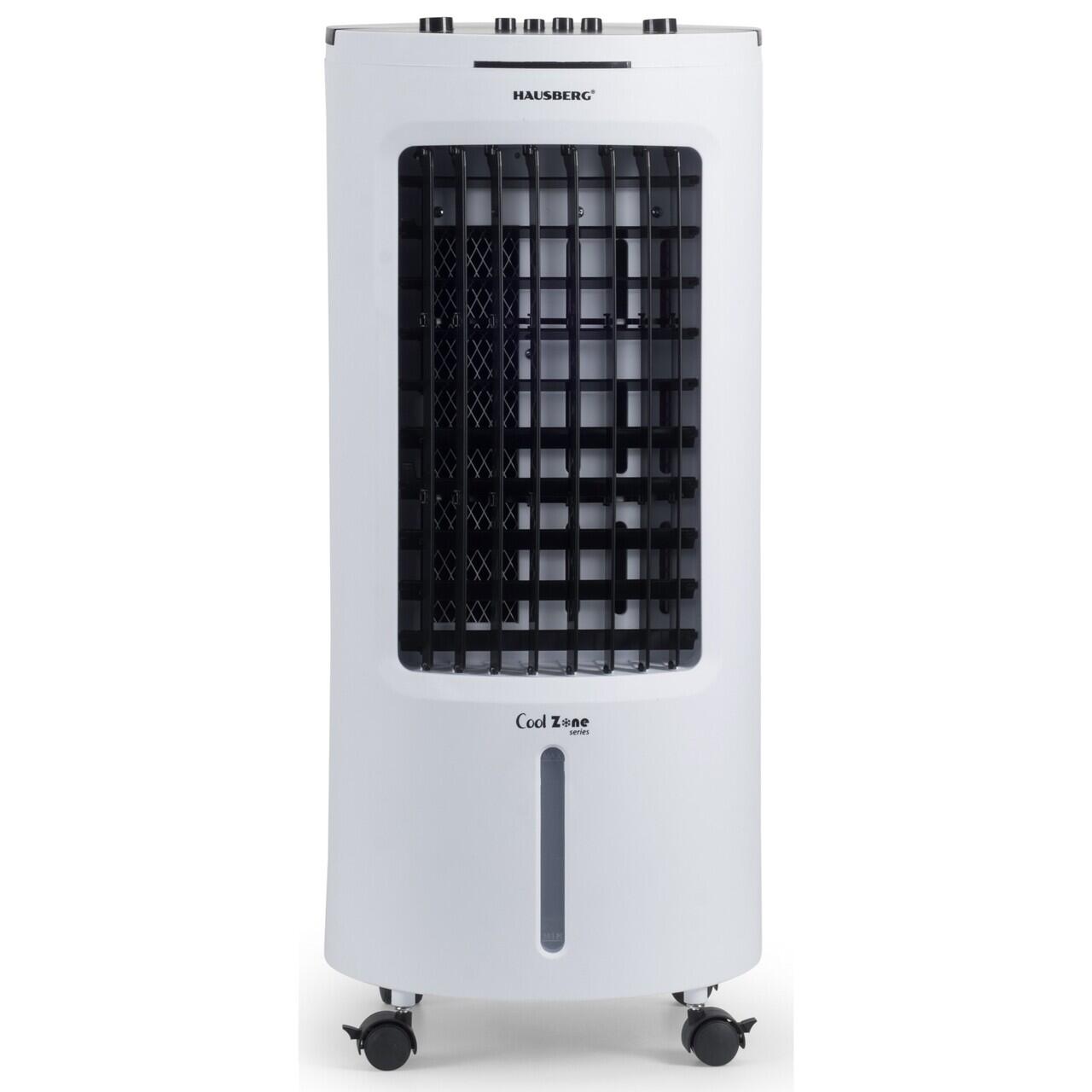 Racitor de aer portabil Hausberg HB-5962AB, 65–80W, rezervor 7.8L, 3 viteze, oscilatie 60°, pachet gheata inclus, alb