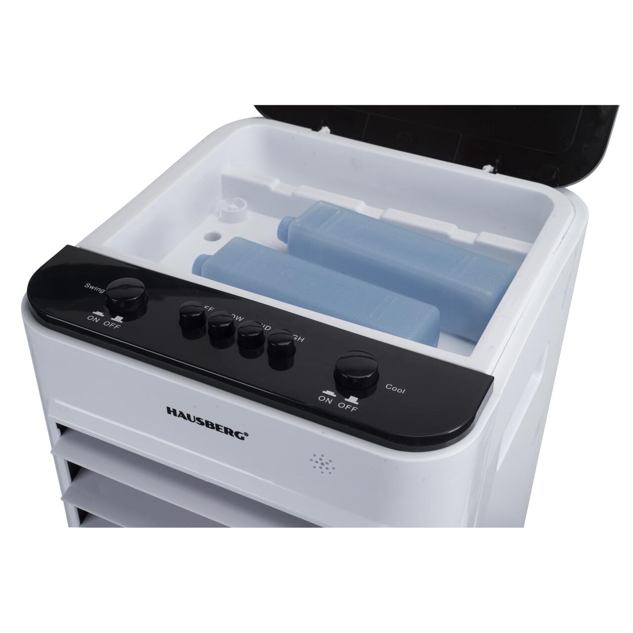 Racitor de aer portabil HAUSBERG HB-5963AB, 55-80W, rezervor 12L, 3 viteze, functie Turbo, oscilatie 60°, control mecanic