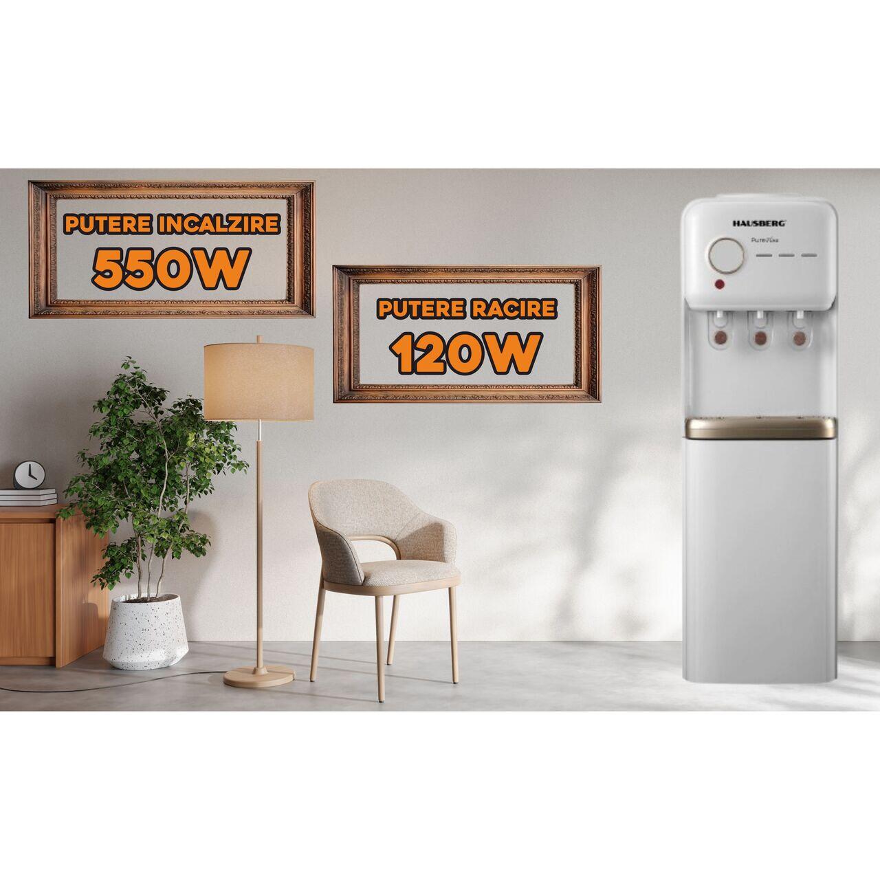Dozator apa de podea cu compresor HAUSBERG HB-6028AB, Putere incalzire 550W, Putere racire 120W, compatibil cu bidoane de apa 11L si 19L