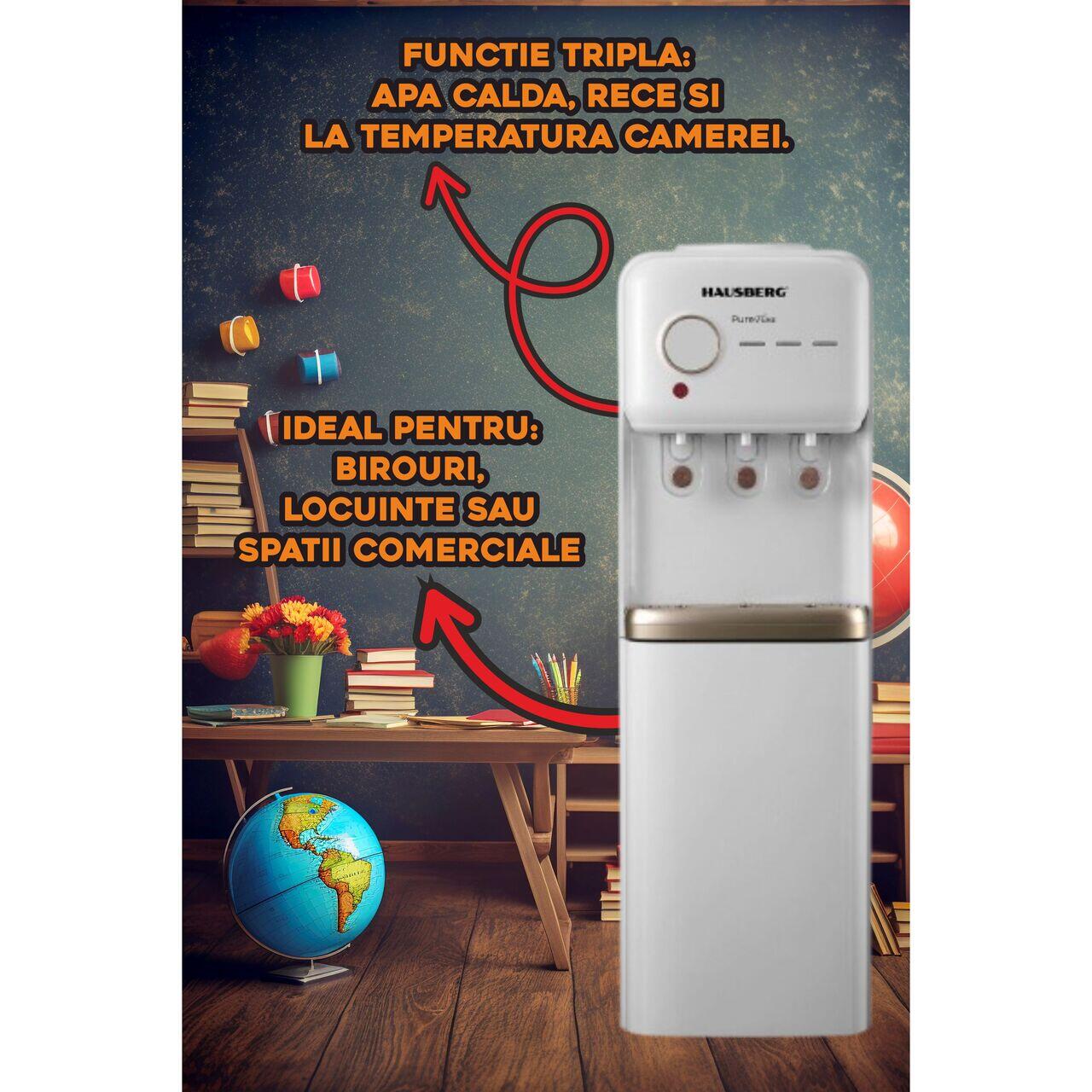 Dozator apa de podea cu compresor HAUSBERG HB-6028AB, Putere incalzire 550W, Putere racire 120W, compatibil cu bidoane de apa 11L si 19L
