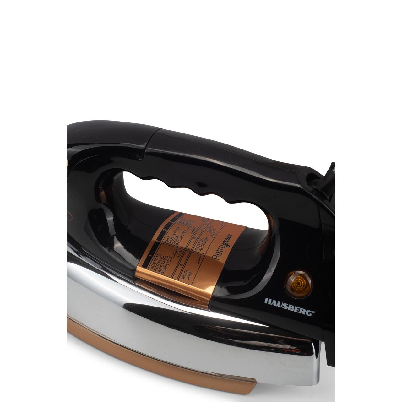 Fier de calcat Retro HAUSBERG HB-7817NG, 1000-1200W, Talpa acoperit ceramic turnat, Termostat, 6 Setari temperatura, Indicator luminos, Protectie supraincalzire, Temperatura 200°C