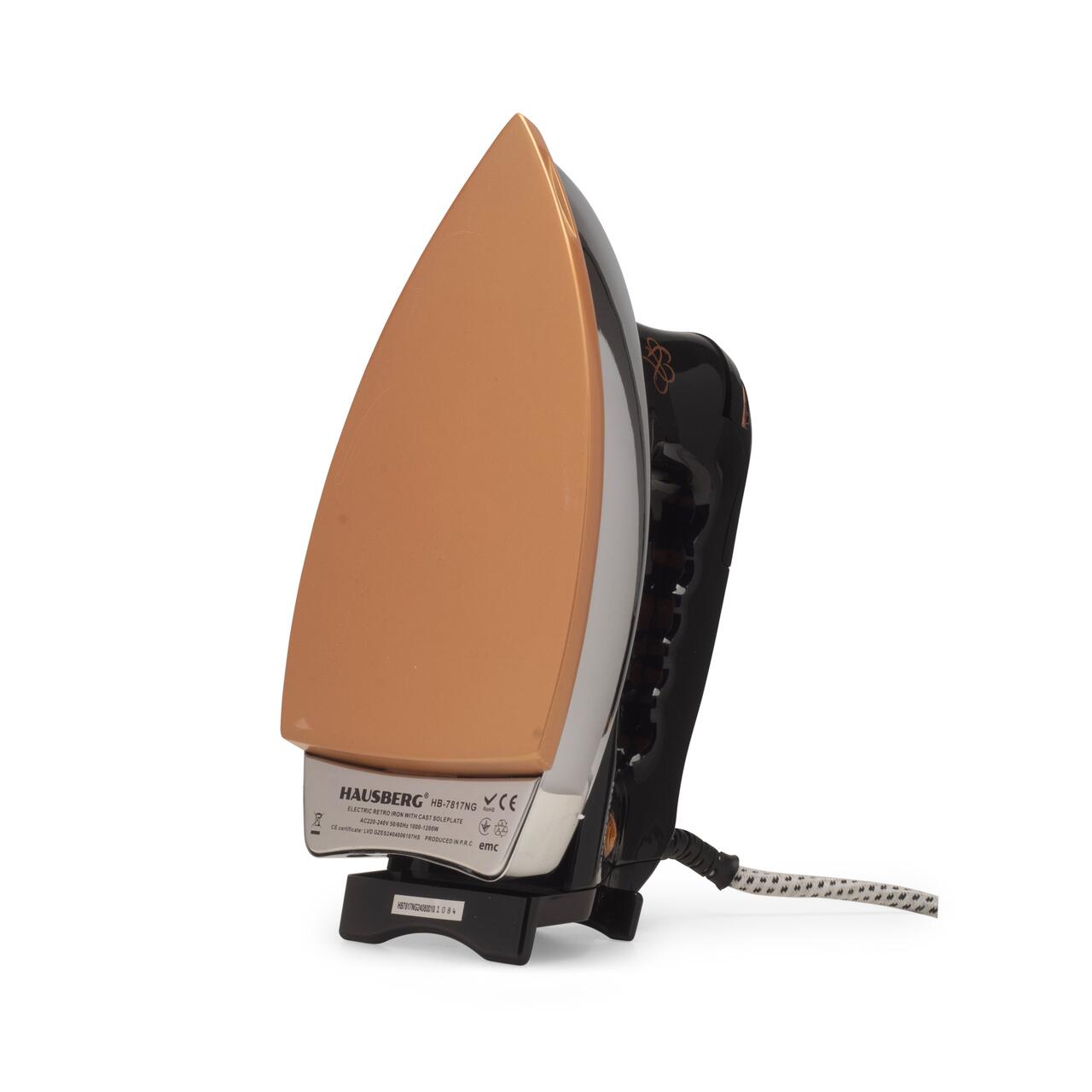 Fier de calcat Retro HAUSBERG HB-7817NG, 1000-1200W, Talpa acoperit ceramic turnat, Termostat, 6 Setari temperatura, Indicator luminos, Protectie supraincalzire, Temperatura 200°C