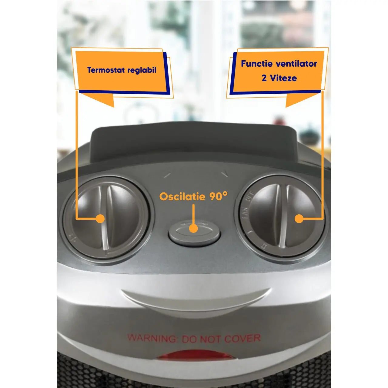 Aeroterma ceramica HAUSBERG HB-8300, 1500W, Termostat Reglabil, 2 Viteze, Functie Ventilator, Siguranta Anti Cadere, Silentios, Maner transport