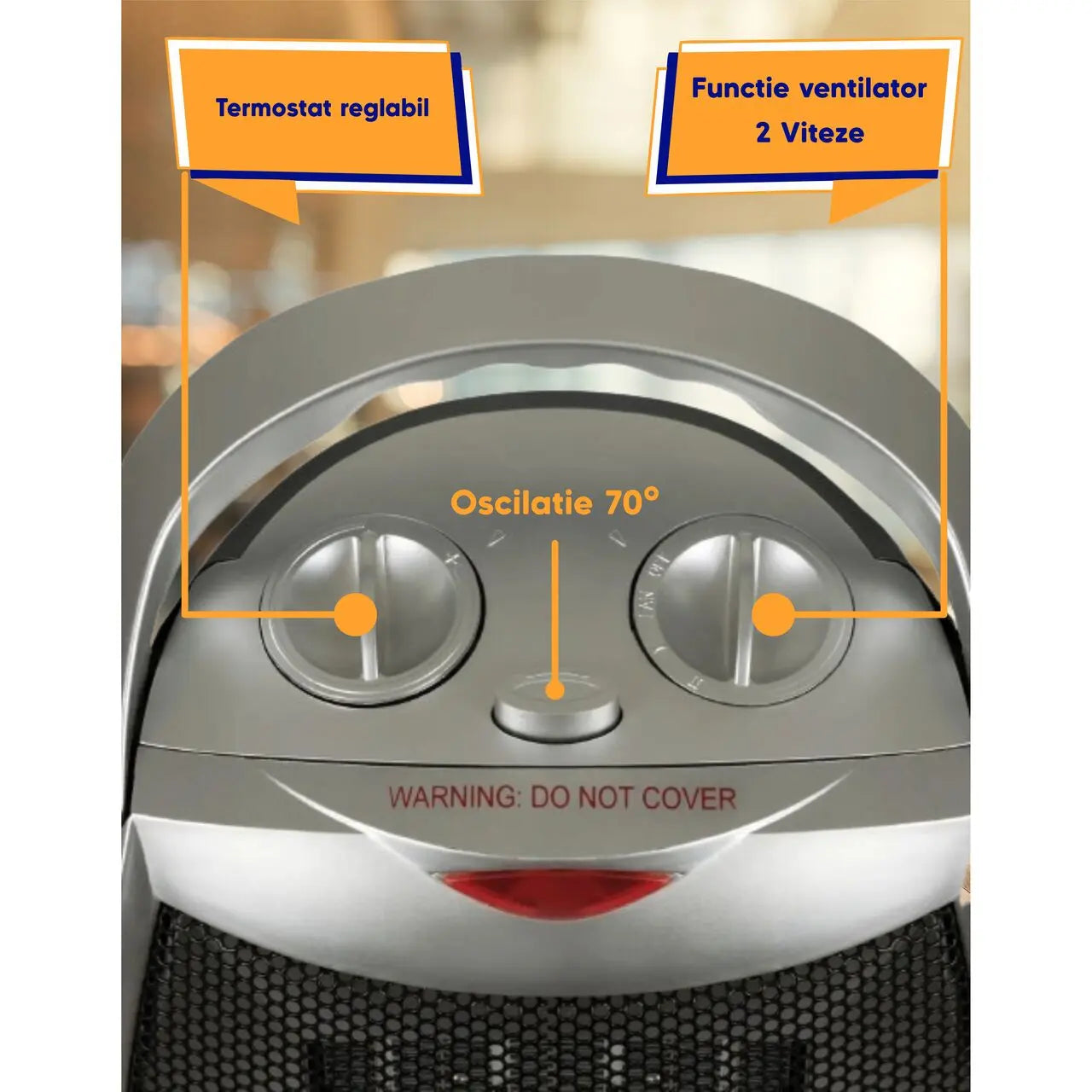 Aeroterma ceramica HAUSBERG HB-8770, 1500W, Termostat Reglabil, 2 Viteze, Functie Ventilator, Siguranta Anti Cadere, Silentios, Maner transport