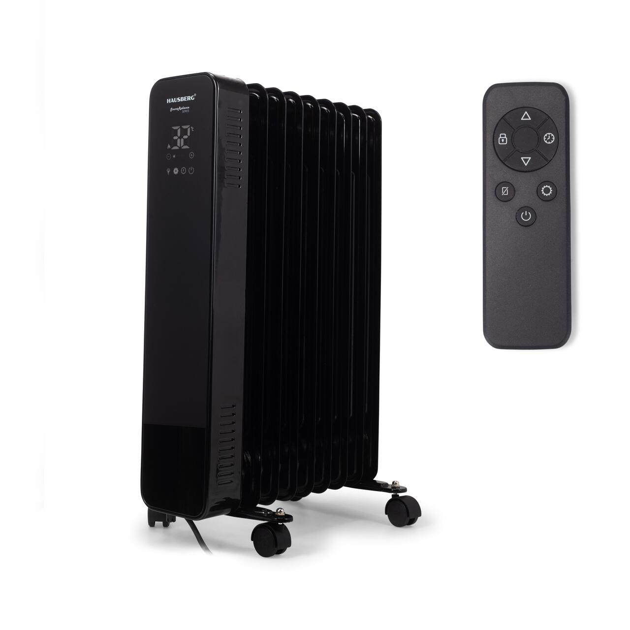 Calorifer electric Digital cu Telecomanda HAUSBERG HB-8950NG, 2000W, 9 elementi, 3 setari, Termostat electronic, Protectie supra-incalzire, Protectie anti-rasturnare