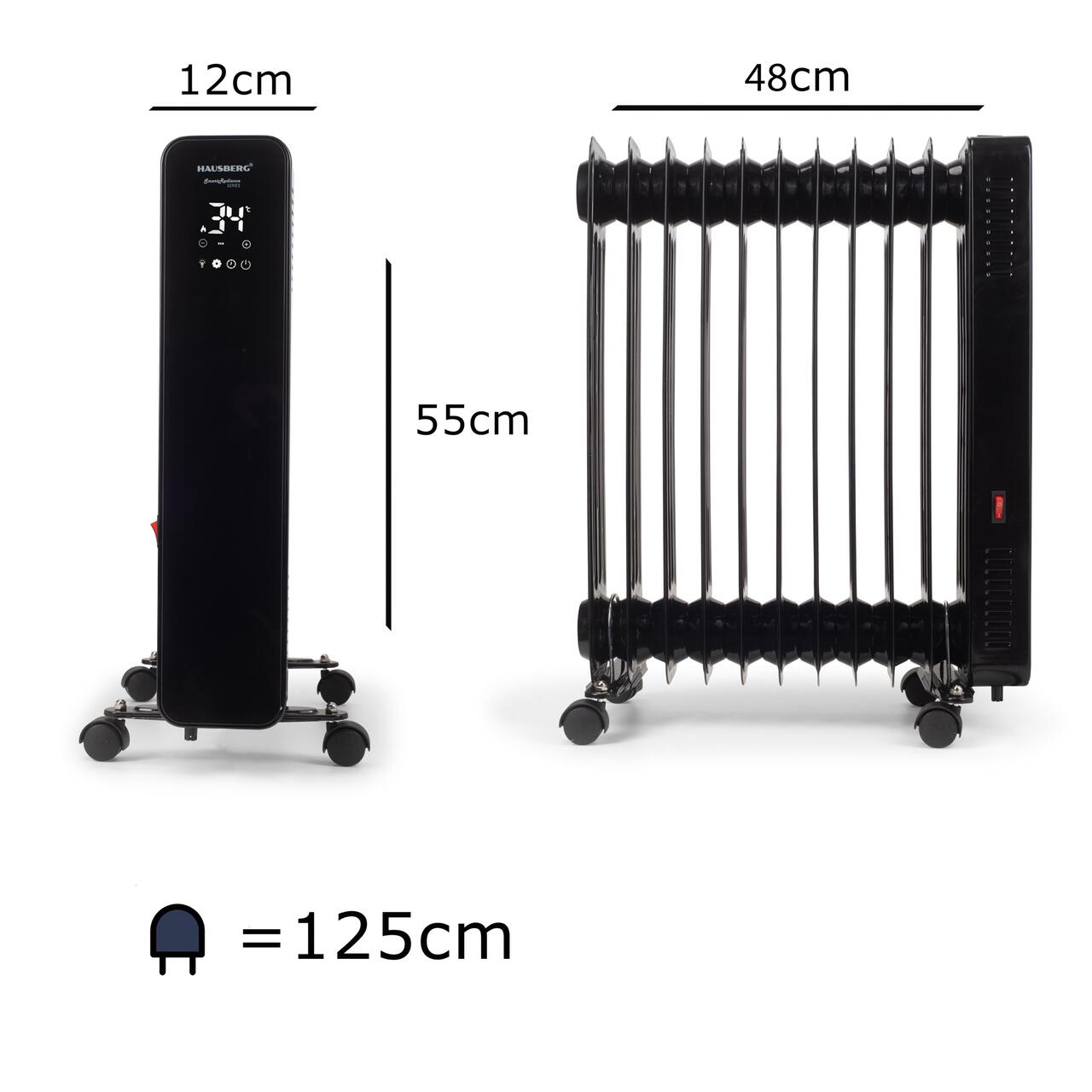 Calorifer electric Digital cu Telecomanda HAUSBERG HB-8955NG, 2500W, 11 elementi, 3 setari, Termostat electronic, Protectie supra-incalzire, Protectie anti-rasturnare
