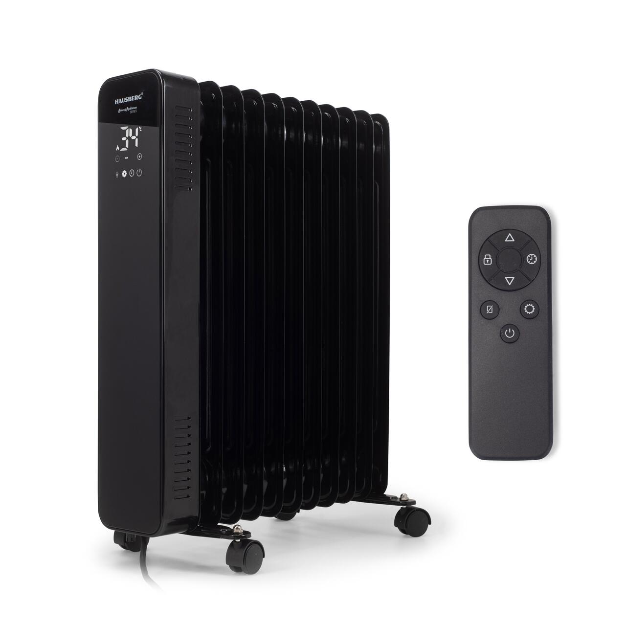 Calorifer electric Digital cu Telecomanda HAUSBERG HB-8955NG, 2500W, 11 elementi, 3 setari, Termostat electronic, Protectie supra-incalzire, Protectie anti-rasturnare