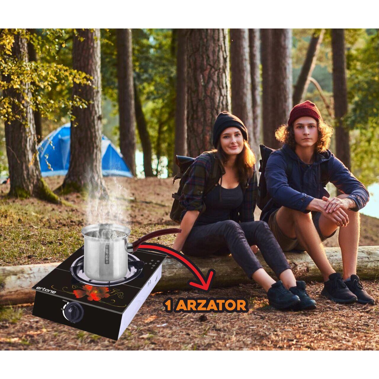Aragaz ERTONE MN-1101 din sticla securizata, 1 ochi din fonta, aprindere pe quartz