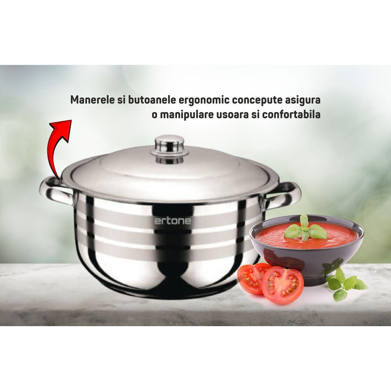 Oala inox cu capac metalic ERTONE MN-532, 22 cm, 3L