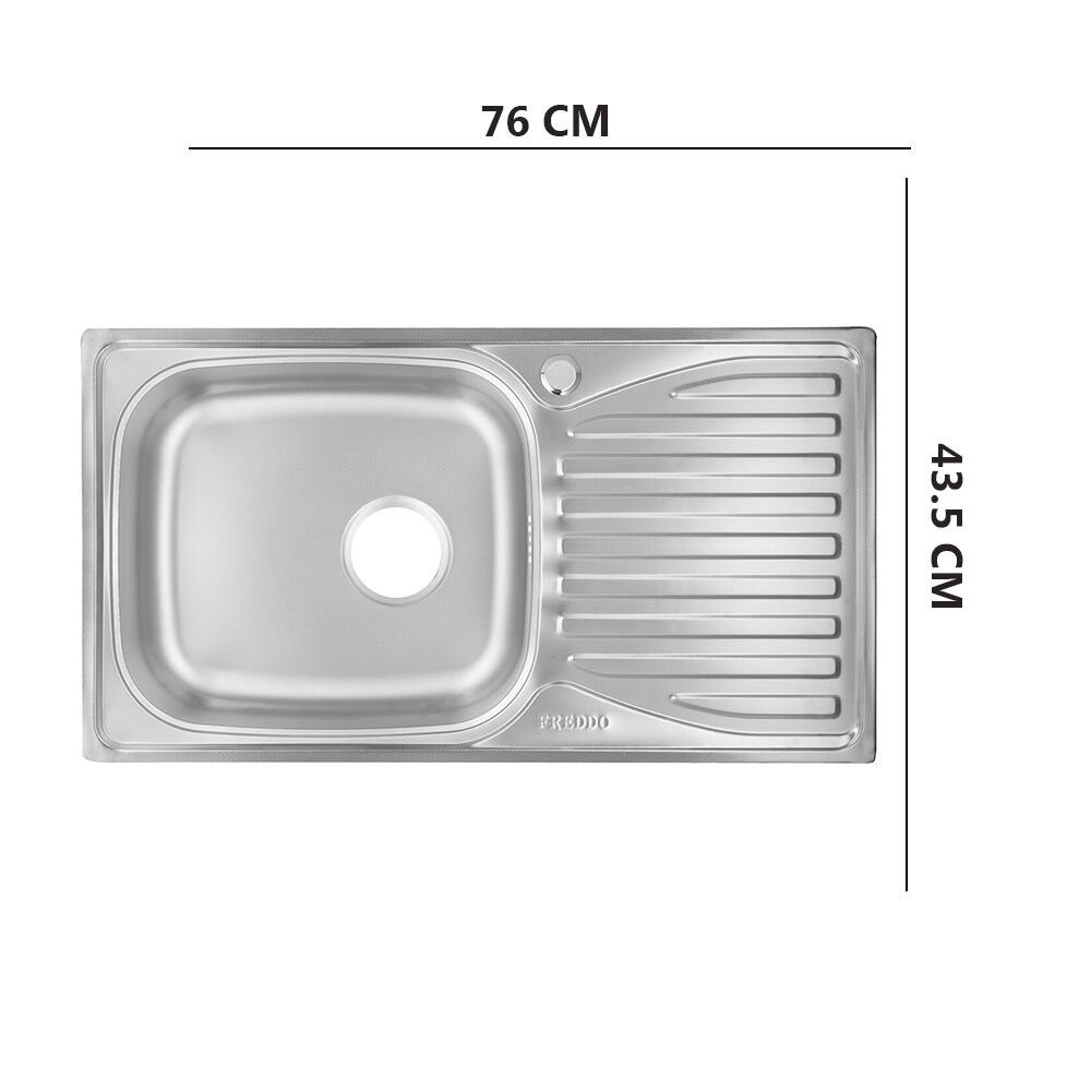 Chiuveta inox Freddo SN9019S, pentru blat, finisaj satinat, cuva stanga, scurgere Q32, 43.5 x 76 cm, adancime 15 cm