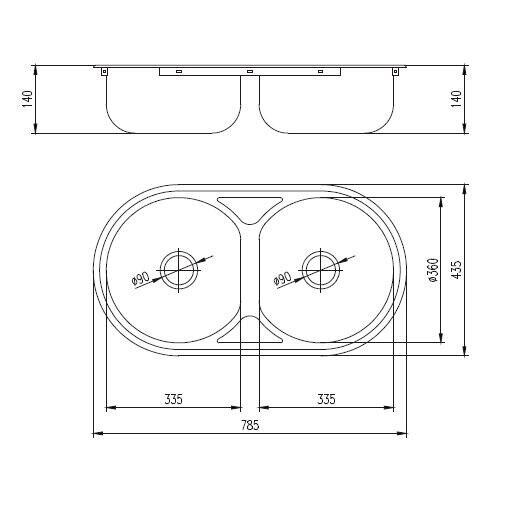 Chiuveta bucatarie Freddo SN9024, pentru blat, cuva stanga si dreapta, anticalcar, dimensiune 83x43.5 cm, inox