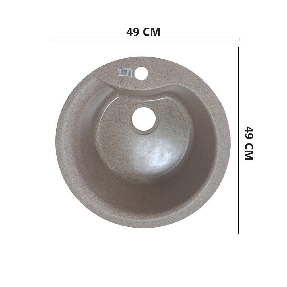 Chiuveta bucatarie Sanitec Pi SN9032BEJ, granit-compozit, bej, 1 cuva rotunda, 49 cm