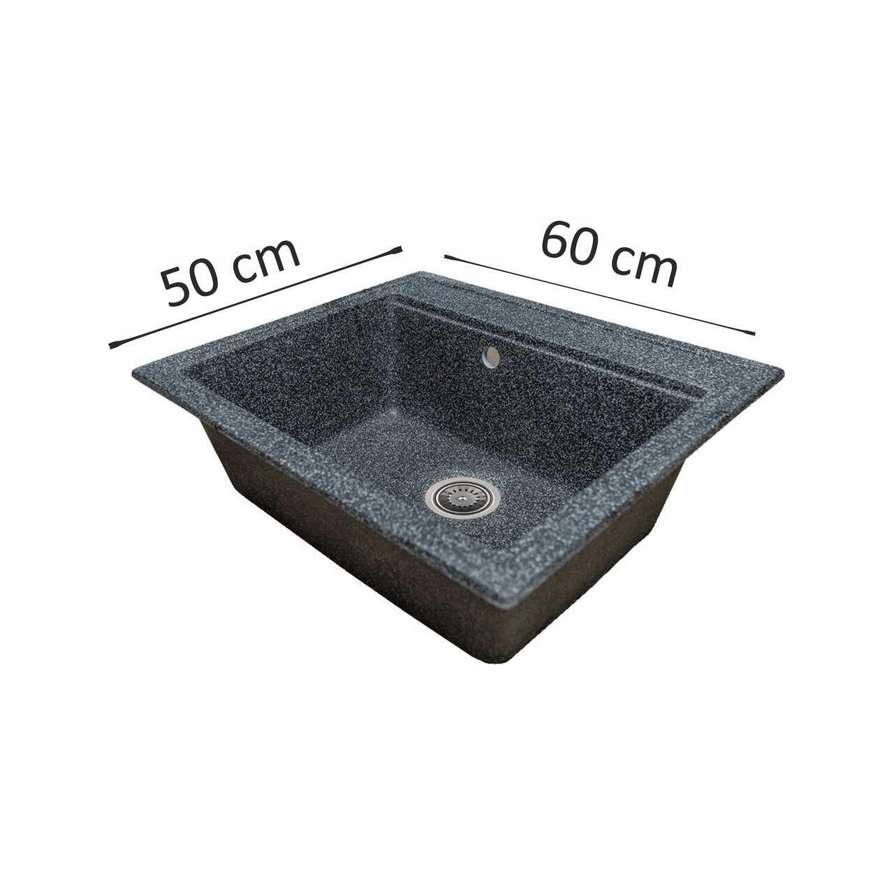 Chiuveta bucatarie Sanitec Vena SN9034NG, granit-compozit, negru, 1 cuva dreptunghiulara, 60 x 50 cm