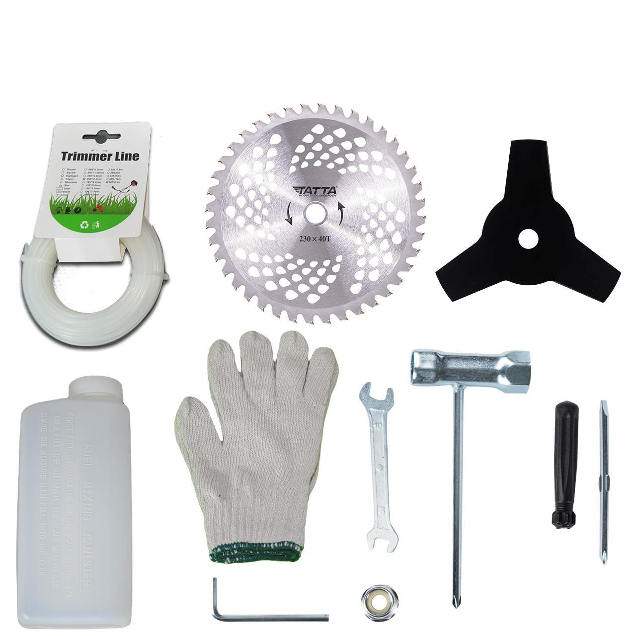 Motocoasa Tatta TM-452, 3.4 CP, Turatie motor in sarcina 9000 RPM, Turatie la relanti 3000 RPM, rezervor 1200 ml, 1500 mm, 7 piese incluse