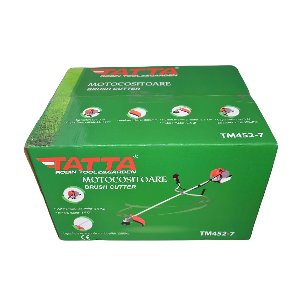 Motocoasa Tatta TM-452, 3.4 CP, Turatie motor in sarcina 9000 RPM, Turatie la relanti 3000 RPM, rezervor 1200 ml, 1500 mm, 7 piese incluse