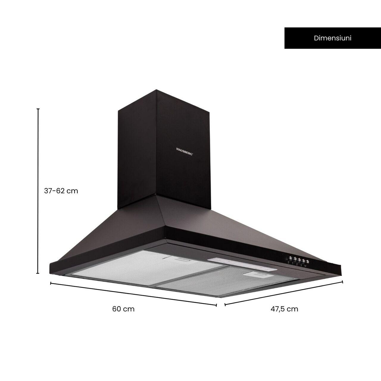 Hota incorporabila decorativa Hausberg HB-1260NG, 60 cm, putere de absorbtie 400 m?/h