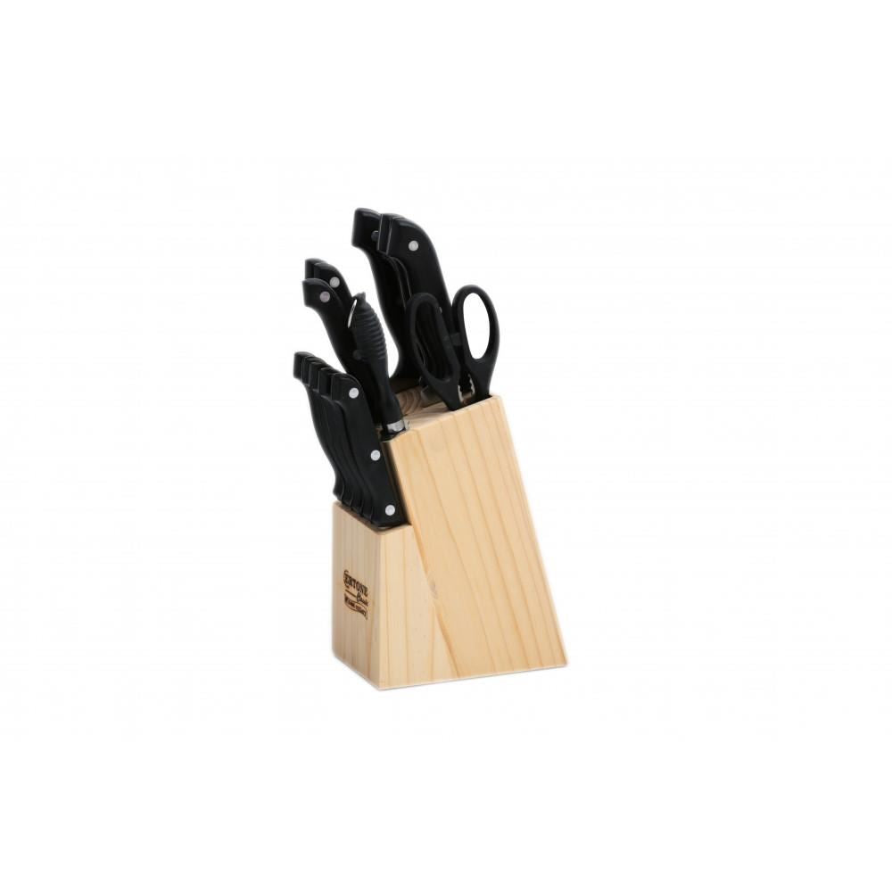 Set cutite de Bucatarie ERTONE ERT-MN1121, Lama din Otel Inoxidabil, Suport din Lemn, 13 Piese
