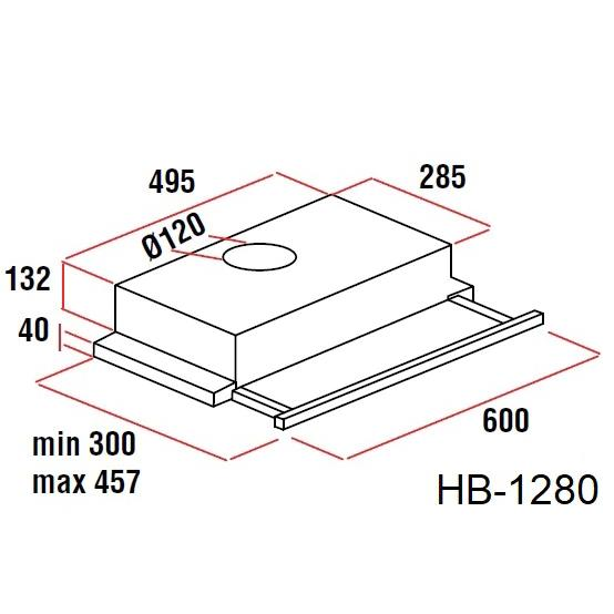 Hota incorporabila telescopica Hausberg HB-1280, 60 cm, putere de absorbtie 280 m³/h