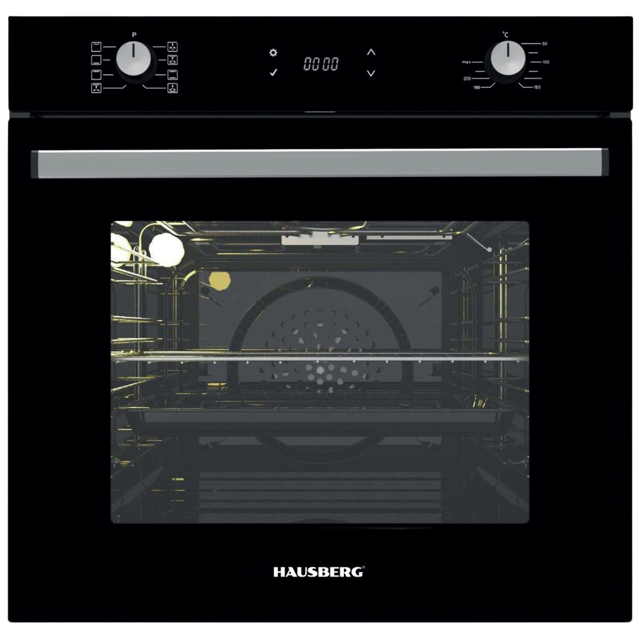 Cuptor electric incorporabil Hausberg HB-8054NG, Clasa A, volum 71L, putere 2225W, panou sticla termoizolant, termostat, timer, 8 functii, ventilatie