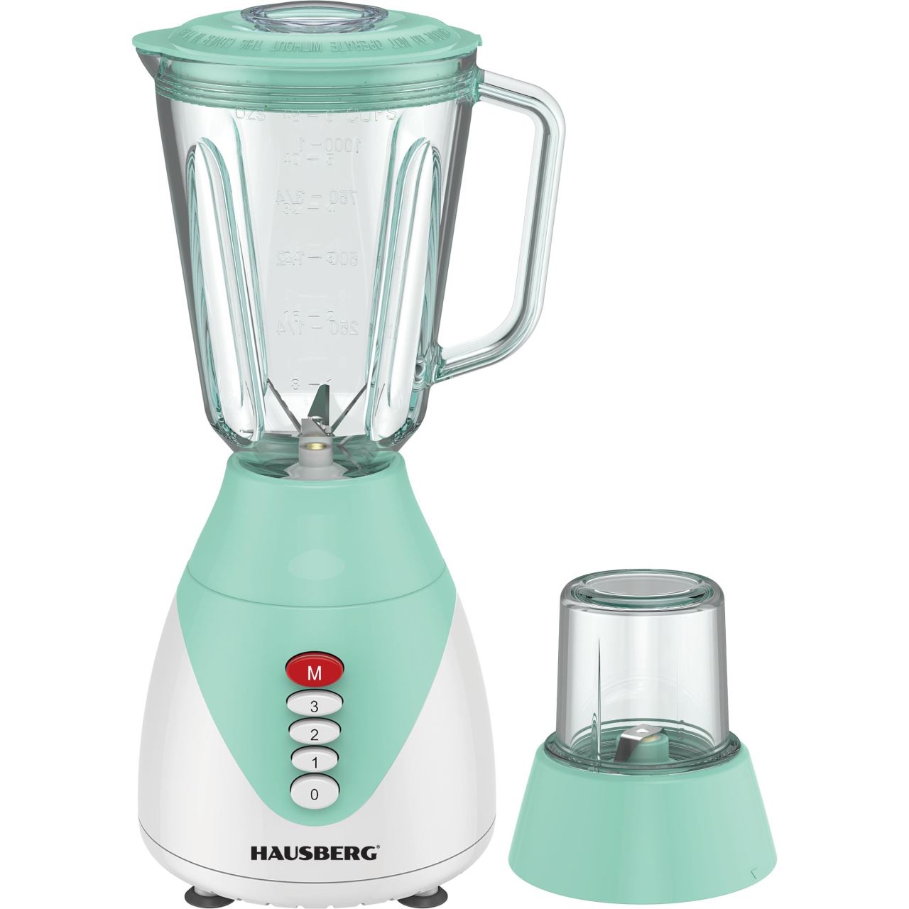 Blender HAUSBERG HB-7760BL, 350W, 1.5L, 3 trepte viteza, functie Pulse, zdrobire gheata, 4 lame detasabile