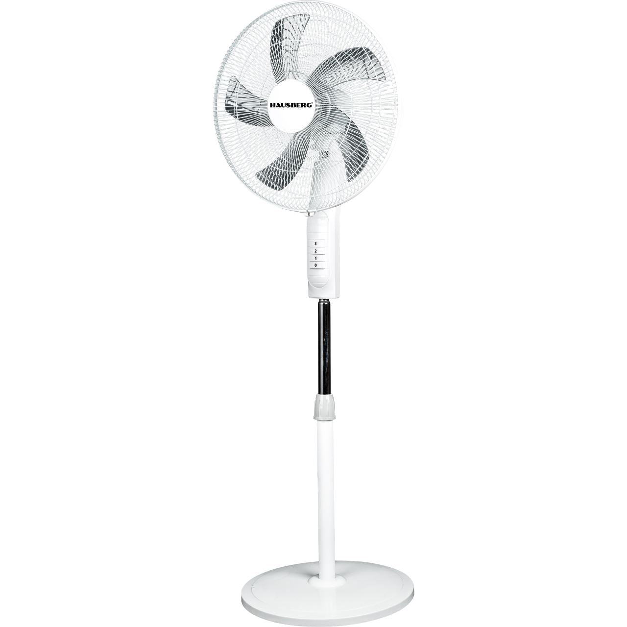 Ventilator cu picior HAUSBERG HB-5850AB, 60W, 3 viteze, diametru 42 cm, functie de oscilatie 90 grade dreapta - stanga, inaltime reglabila, numar elice 5, functionare silentioasa si flux de aer puternic
