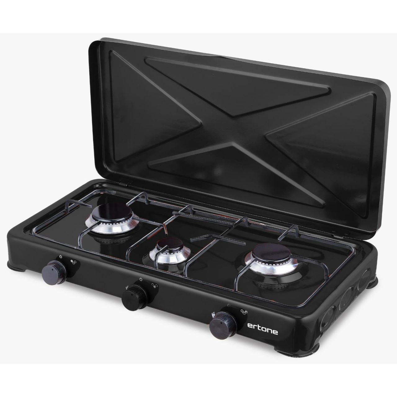 Minigaz 3 ochiuri ERTONE MN213NG, emailat, cu capac, alimentare cu butelie gaz GPL