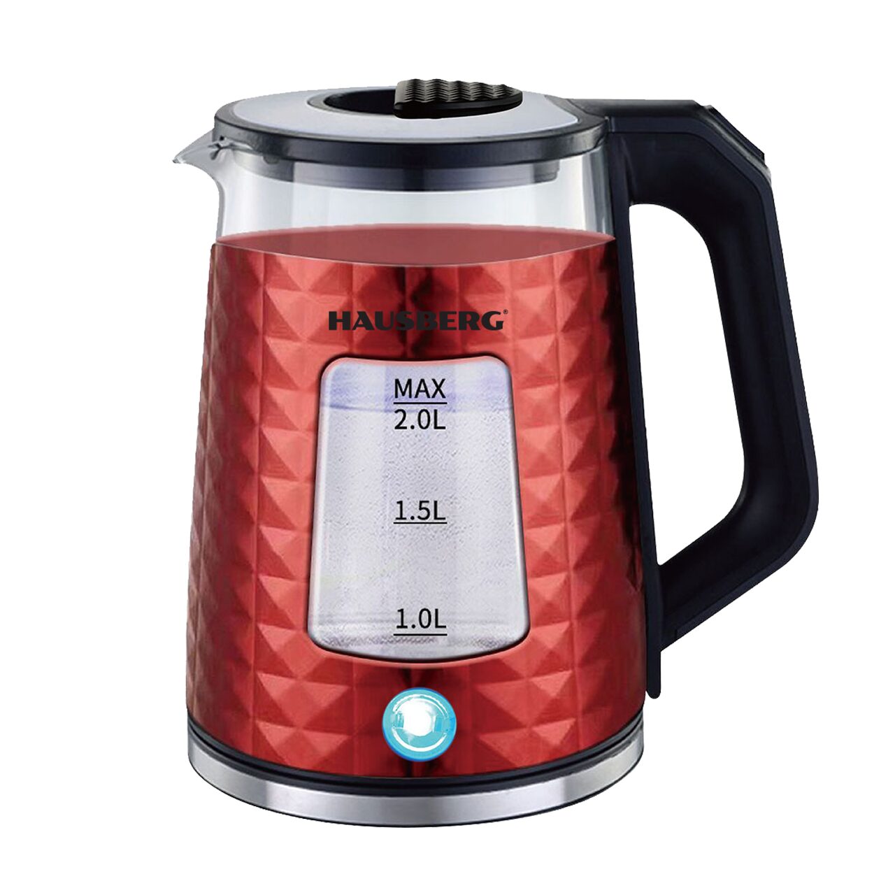 Cana fierbator Hausberg HB-3617RS, 1500 W, 2 L, Baza rotativa 360 grade, Indicator luminos, Oprire automata