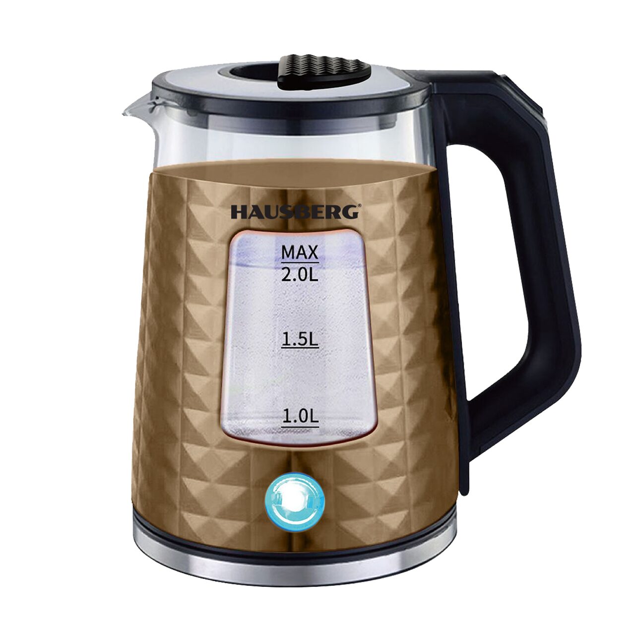 Cana fierbator Hausberg HB-3617AU, 1500 W, 2 L, Baza rotativa 360 grade, Indicator luminos, Oprire automata