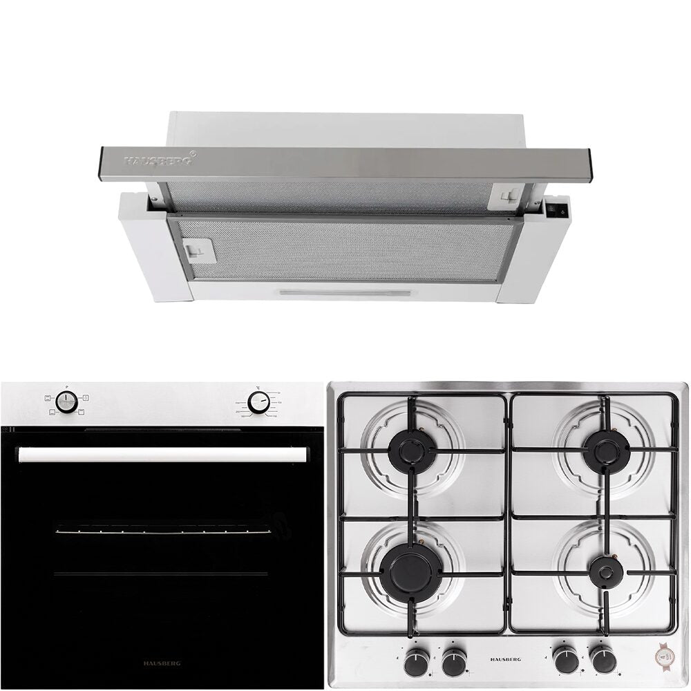 Pachet Incorporabil Cuptor electric Hausberg HB-8051IN- 76L- 2000W Plita  HB-555- 4 arzatoare- Hota incorporabila  HB-1285IN- Putere 420 m3/h- Inox/Alb