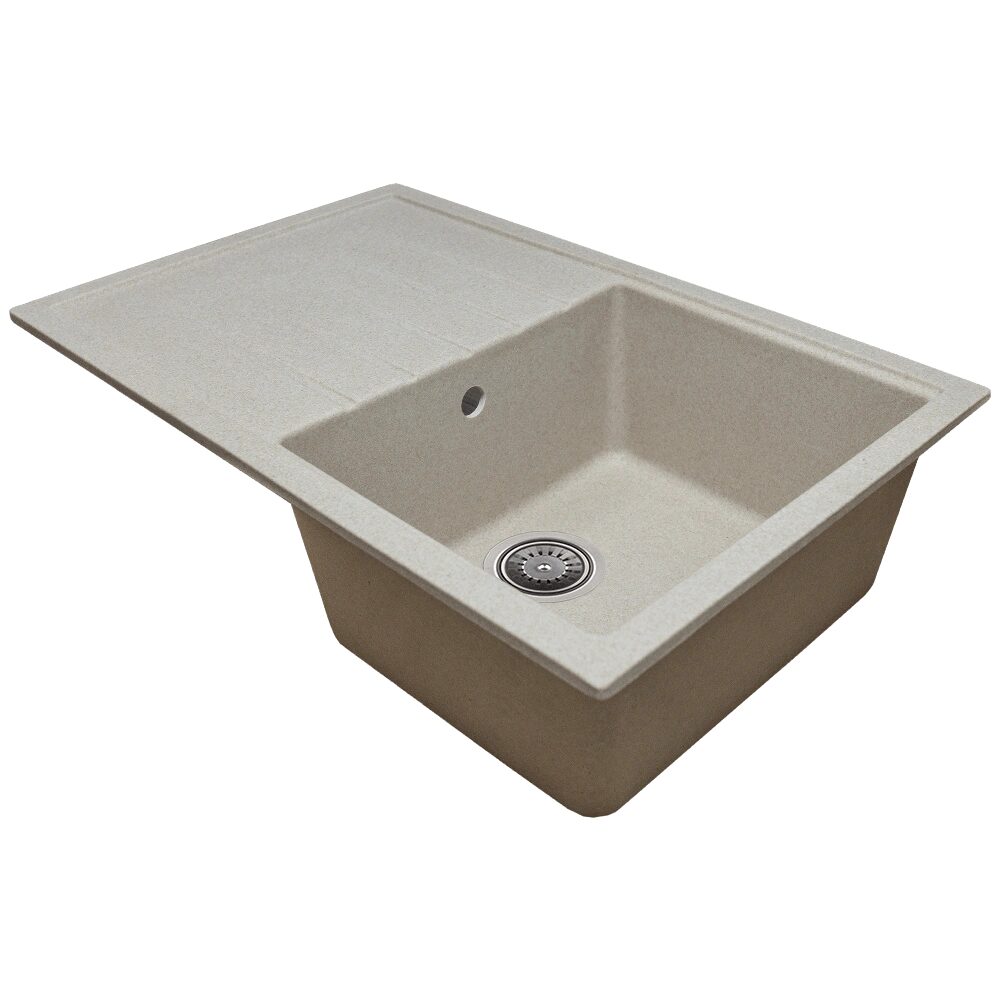 Chiuveta bucatarie Sanitec Elmy SN9035DR-BEJ, granit-compozit, bej, 1 cuva dreapta, 78 x 50 cm